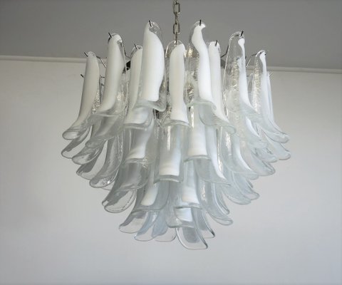 Vintage Italian Murano Chandelier with 53 Transparent Lattimo Glass Petals from Mazzega, 1982-FHZ-1719999