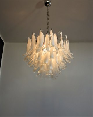 Vintage Italian Murano Chandelier with 53 Transparent Lattimo Glass Petals from Mazzega, 1982-FHZ-1719999