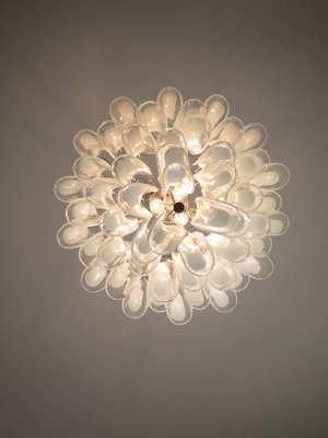 Vintage Italian Murano Chandelier with 53 Transparent Lattimo Glass Petals from Mazzega, 1982-FHZ-1719999