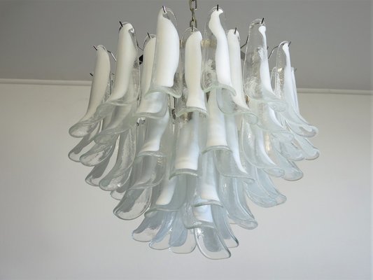 Vintage Italian Murano Chandelier with 53 Transparent Lattimo Glass Petals from Mazzega, 1982-FHZ-1719999