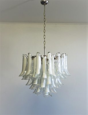 Vintage Italian Murano Chandelier with 53 Transparent Lattimo Glass Petals from Mazzega, 1982-FHZ-1719999