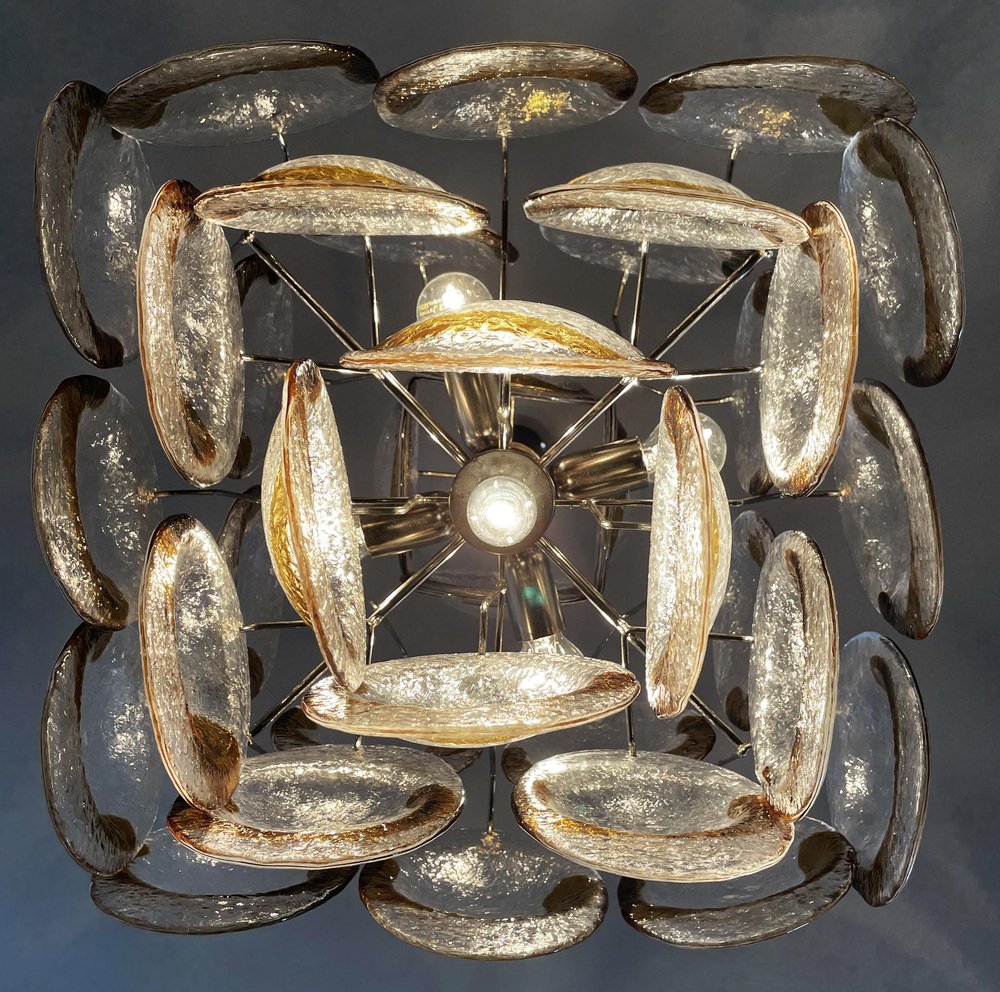 Vintage Italian Murano Chandelier with 6 Amber Shells, 1990s