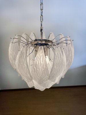 Vintage Italian Murano Chandelier with Frosted Carved Glass Leaves, 1990s-FHZ-1818530