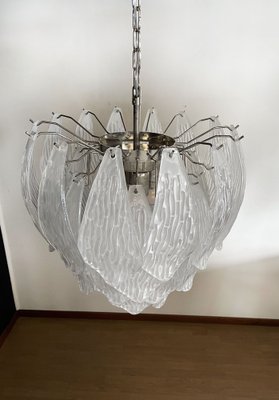 Vintage Italian Murano Chandelier with Frosted Carved Glass Leaves, 1990s-FHZ-1818530