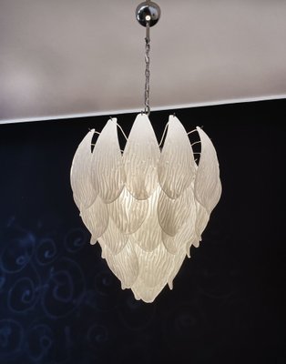 Vintage Italian Murano Chandelier with Frosted Carved Glass Leaves, 1990s-FHZ-1818530