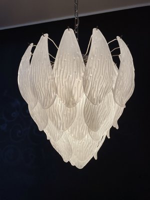 Vintage Italian Murano Chandelier with Frosted Carved Glass Leaves, 1990s-FHZ-1818530