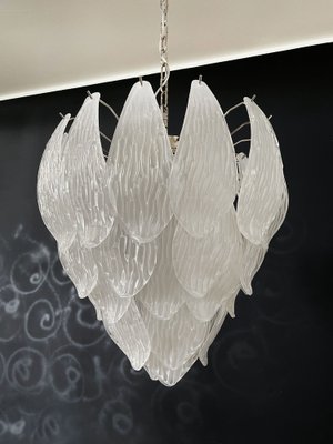 Vintage Italian Murano Chandelier with Frosted Carved Glass Leaves, 1990s-FHZ-1818530