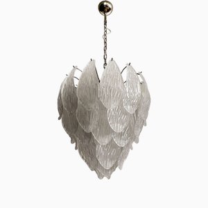 Vintage Italian Murano Chandelier with Frosted Carved Glass Leaves, 1990s-FHZ-1818530