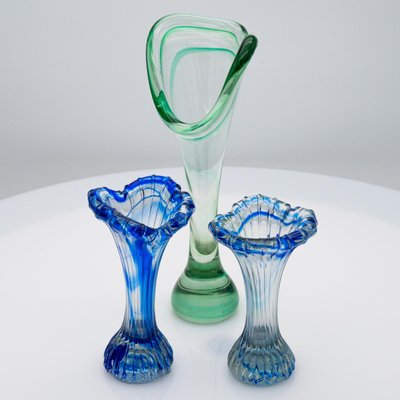 Vintage Italian Murano Glass Vases, 1970, Set of 3-VDW-2026340