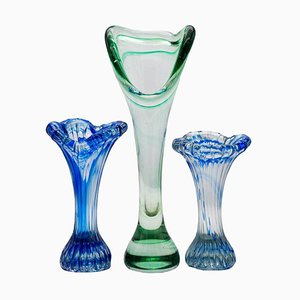 Vintage Italian Murano Glass Vases, 1970, Set of 3-VDW-2026340