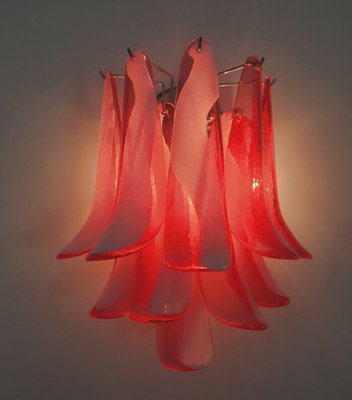 Vintage Italian Murano Wall Lights with 10 Red Lattimo Glass Petals from Mazzega, 1990s, Set of 2-FHZ-1818565