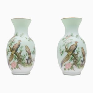 Vintage Italian Opaline Glass Hand Painted Vases, 1960, Set of 2-GCG-1813565