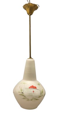 Vintage Italian Opaline Glass Pendant Light, 1950s-JJC-1383499