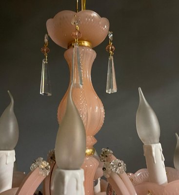 Vintage Italian Pink Opaline Murano Glass Chandelier-JJC-1150802