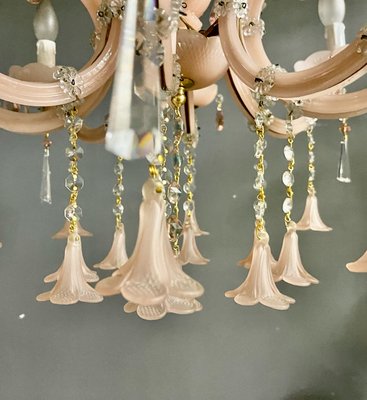 Vintage Italian Pink Opaline Murano Glass Chandelier-JJC-1150802