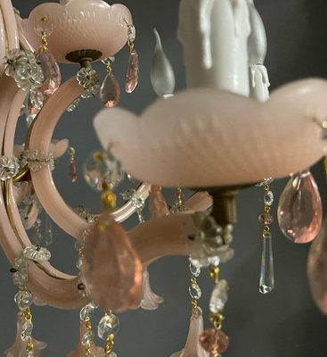 Vintage Italian Pink Opaline Murano Glass Chandelier-JJC-1150802