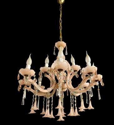 Vintage Italian Pink Opaline Murano Glass Chandelier-JJC-1150802