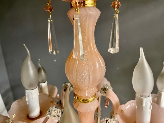 Vintage Italian Pink Opaline Murano Glass Chandelier-JJC-1150802