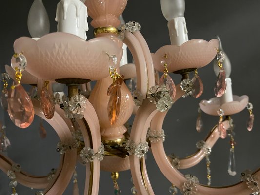 Vintage Italian Pink Opaline Murano Glass Chandelier-JJC-1150802