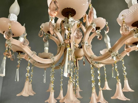 Vintage Italian Pink Opaline Murano Glass Chandelier-JJC-1150802