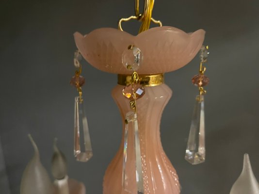 Vintage Italian Pink Opaline Murano Glass Chandelier-JJC-1150802