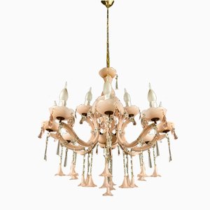 Vintage Italian Pink Opaline Murano Glass Chandelier-JJC-1150802