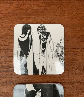 Vintage Italian Plastic Tray & Coasters with Aubrey Vincent Beardsley Designs from Mebel, Set of 7-UAH-1147176