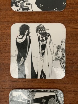 Vintage Italian Plastic Tray & Coasters with Aubrey Vincent Beardsley Designs from Mebel, Set of 7-UAH-1147176