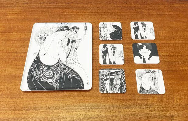 Vintage Italian Plastic Tray & Coasters with Aubrey Vincent Beardsley Designs from Mebel, Set of 7-UAH-1147176