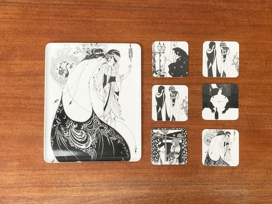 Vintage Italian Plastic Tray & Coasters with Aubrey Vincent Beardsley Designs from Mebel, Set of 7-UAH-1147176