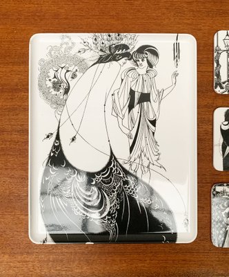 Vintage Italian Plastic Tray & Coasters with Aubrey Vincent Beardsley Designs from Mebel, Set of 7-UAH-1147176