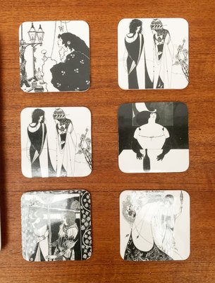 Vintage Italian Plastic Tray & Coasters with Aubrey Vincent Beardsley Designs from Mebel, Set of 7-UAH-1147176