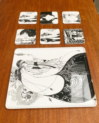 Vintage Italian Plastic Tray & Coasters with Aubrey Vincent Beardsley Designs from Mebel, Set of 7-UAH-1147176