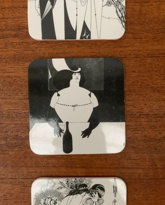 Vintage Italian Plastic Tray & Coasters with Aubrey Vincent Beardsley Designs from Mebel, Set of 7-UAH-1147176