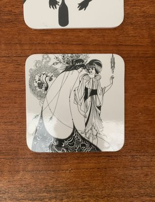 Vintage Italian Plastic Tray & Coasters with Aubrey Vincent Beardsley Designs from Mebel, Set of 7-UAH-1147176