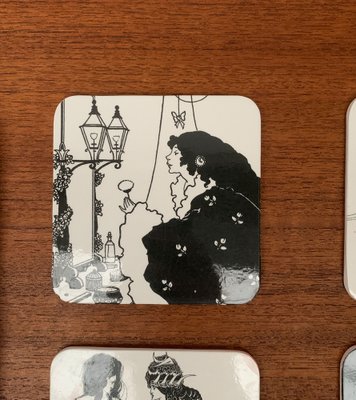 Vintage Italian Plastic Tray & Coasters with Aubrey Vincent Beardsley Designs from Mebel, Set of 7-UAH-1147176