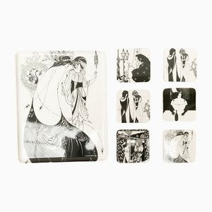 Vintage Italian Plastic Tray & Coasters with Aubrey Vincent Beardsley Designs from Mebel, Set of 7-UAH-1147176