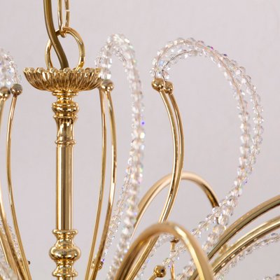 Vintage Italian Polished Gold Plated Brass Murano Glass and Swarovski Crystal Chandelier, 1960s-MPO-1078680