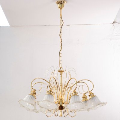 Vintage Italian Polished Gold Plated Brass Murano Glass and Swarovski Crystal Chandelier, 1960s-MPO-1078680