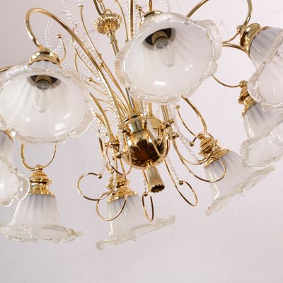 Vintage Italian Polished Gold Plated Brass Murano Glass and Swarovski Crystal Chandelier, 1960s-MPO-1078680