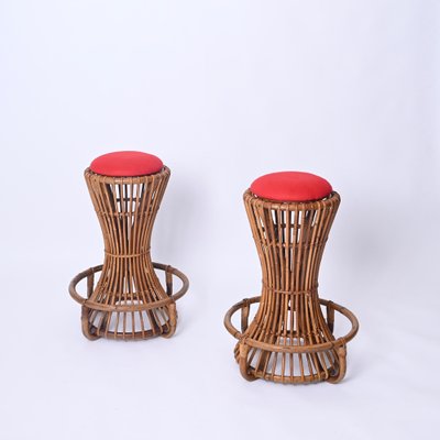 Vintage Italian Rattan and Bamboo Bar Stools by Tito Agnoli, 1950s, Set of 2-JDR-1723559