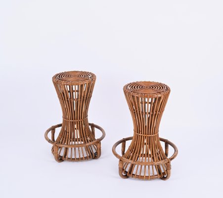 Vintage Italian Rattan and Bamboo Bar Stools by Tito Agnoli, 1950s, Set of 2-JDR-1723559