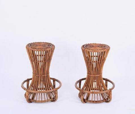 Vintage Italian Rattan and Bamboo Bar Stools by Tito Agnoli, 1950s, Set of 2-JDR-1723559