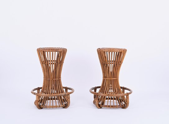 Vintage Italian Rattan and Bamboo Bar Stools by Tito Agnoli, 1950s, Set of 2-JDR-1723559