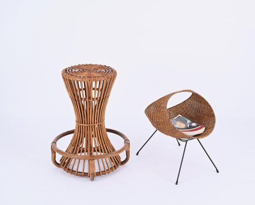 Vintage Italian Rattan and Bamboo Bar Stools by Tito Agnoli, 1950s, Set of 2-JDR-1723559