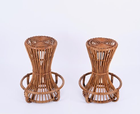 Vintage Italian Rattan and Bamboo Bar Stools by Tito Agnoli, 1950s, Set of 2-JDR-1723559