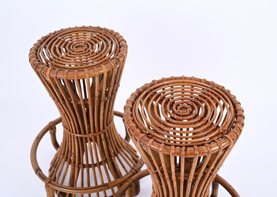 Vintage Italian Rattan and Bamboo Bar Stools by Tito Agnoli, 1950s, Set of 2-JDR-1723559