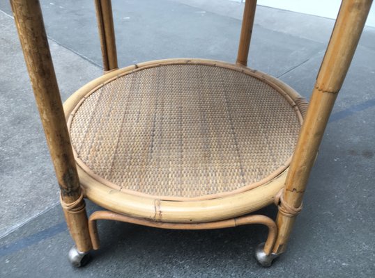 Vintage Italian Rattan & Bamboo Serving Trolley from Dal Vera-UAH-851085