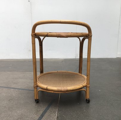 Vintage Italian Rattan & Bamboo Serving Trolley from Dal Vera-UAH-851085