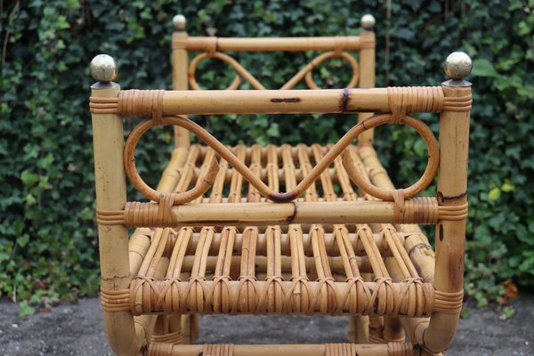 Vintage Italian Rattan Bench, 1960-KMQ-2040295